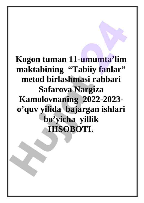 Tabiiy fanlar metod birlashmasi yillik hisoboti