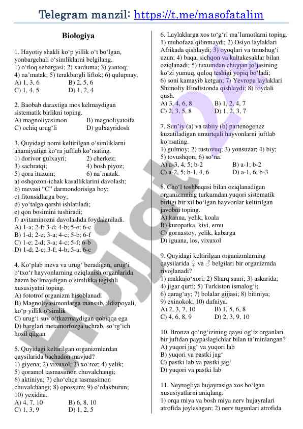 Biologiya o‘simliklar va sistema tahlili