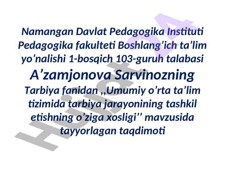 Umumiy o’rta ta’lim tizimida tarbiya jarayoni