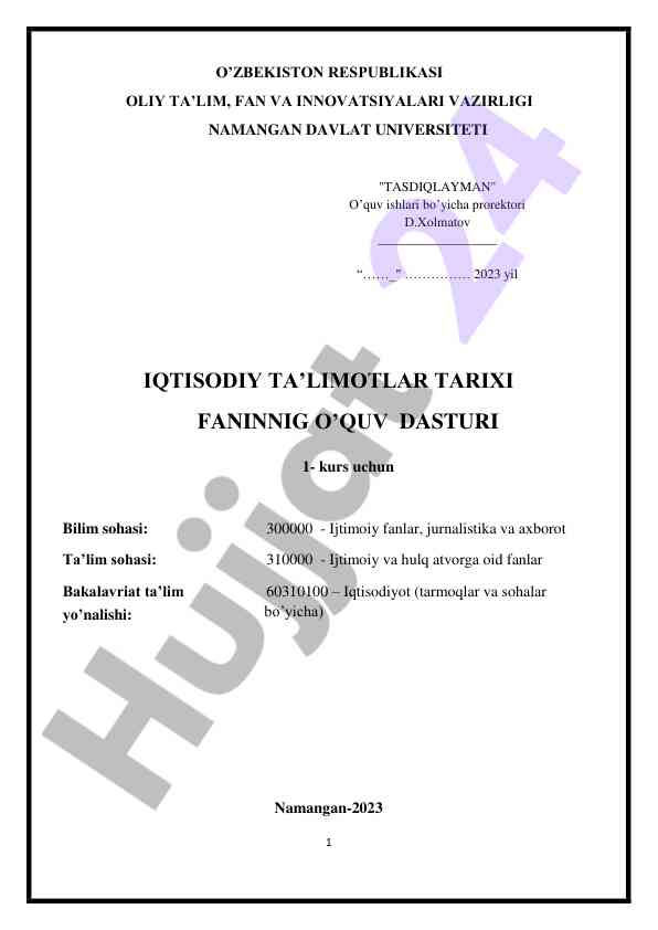 Iqtisodiy ta’limotlar tarixi o’quv dasturi