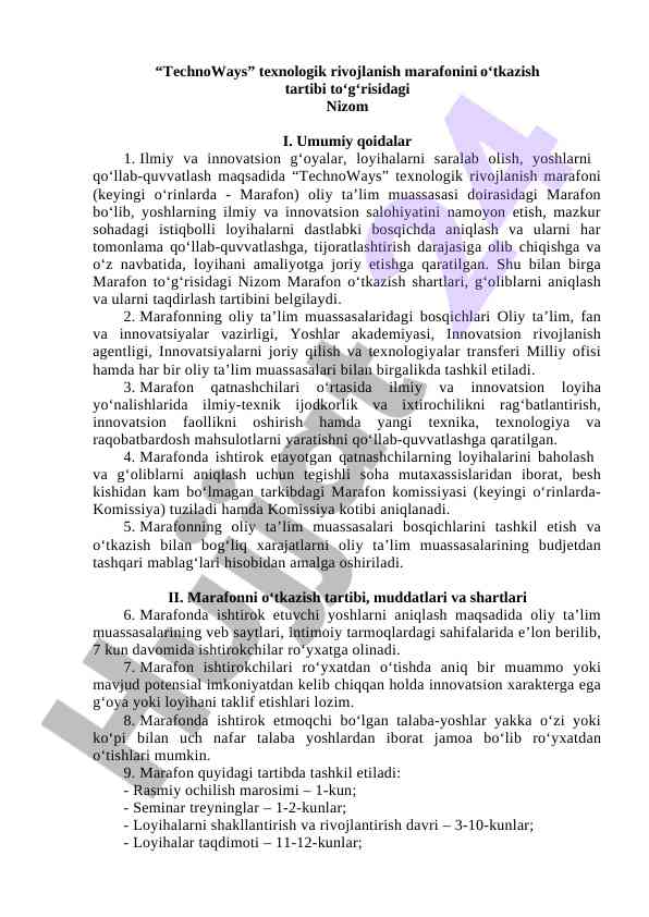 Technoways texnologik rivojlanish marafoni nizomi