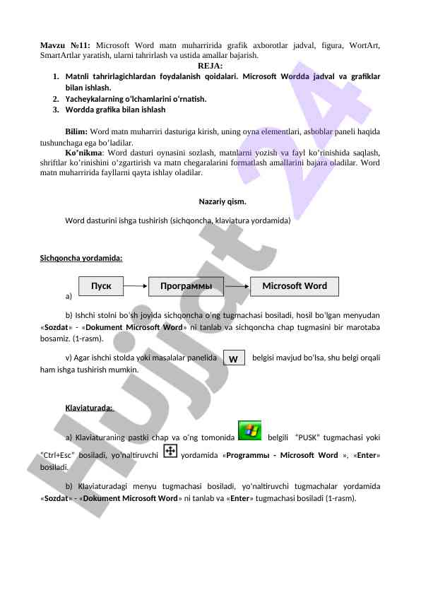 Microsoft word matn muharriri dars ishlanmasi