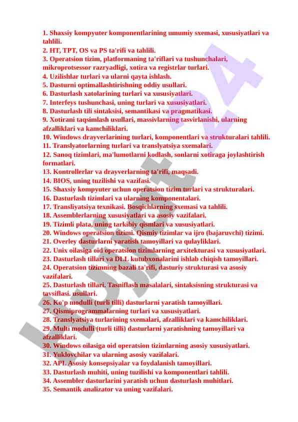 Umumiy kompyuter komponentlari va operatsion tizimlar