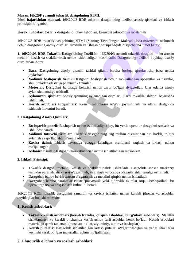 16k20f tokarlik dastgohining stmi tahlili