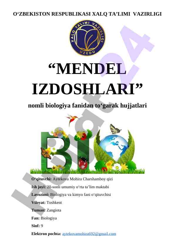 Mendel izdoshlari biologiya to‘garak rejasi