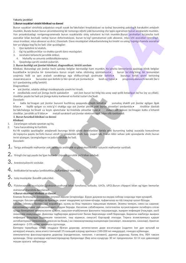 Burun suyaklari sinishi klinikasi va davosi