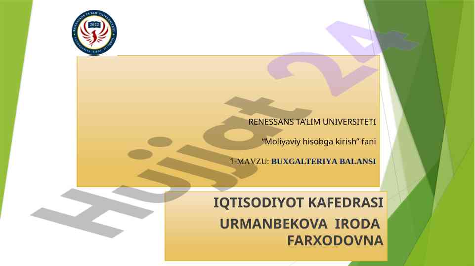 Buxtgalteriya balansi haqida ma'ruza rejasi