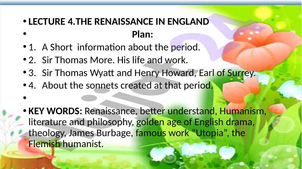 The renaissance in england lecture overview