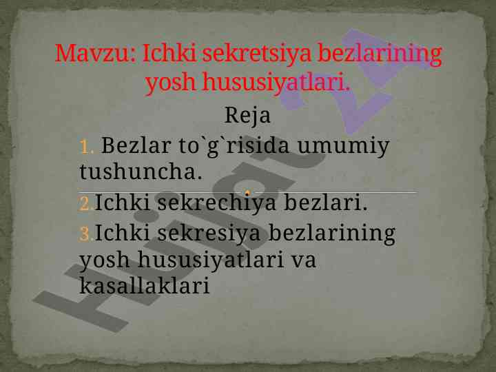 Ichki sekresiya bezlarining yosh hususiyatlari