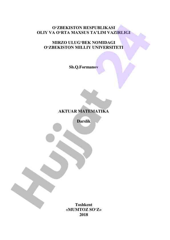 Aktuar matematika darslik universitet talabalari uchun