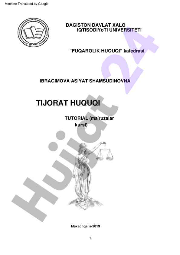 Tijorat huquqi ma'ruzalar kursi