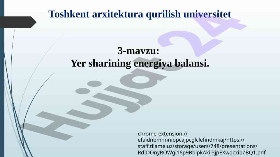 Yer sharining energiyasi balansi haqida o'qituvchi taqdimoti
