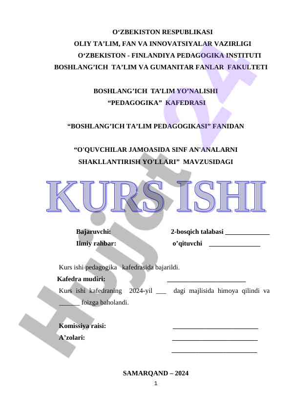 Boshlang'ich ta'lim pedagogikasi kurs ishlari