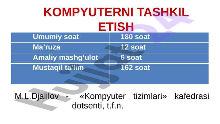 Kompyuterni tashkil etish asosiy adabiyotlar