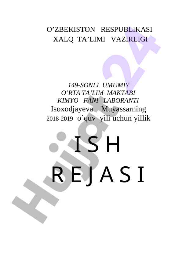 Yillik o‘quv ish rejasi kimyo fani laboranti uchun