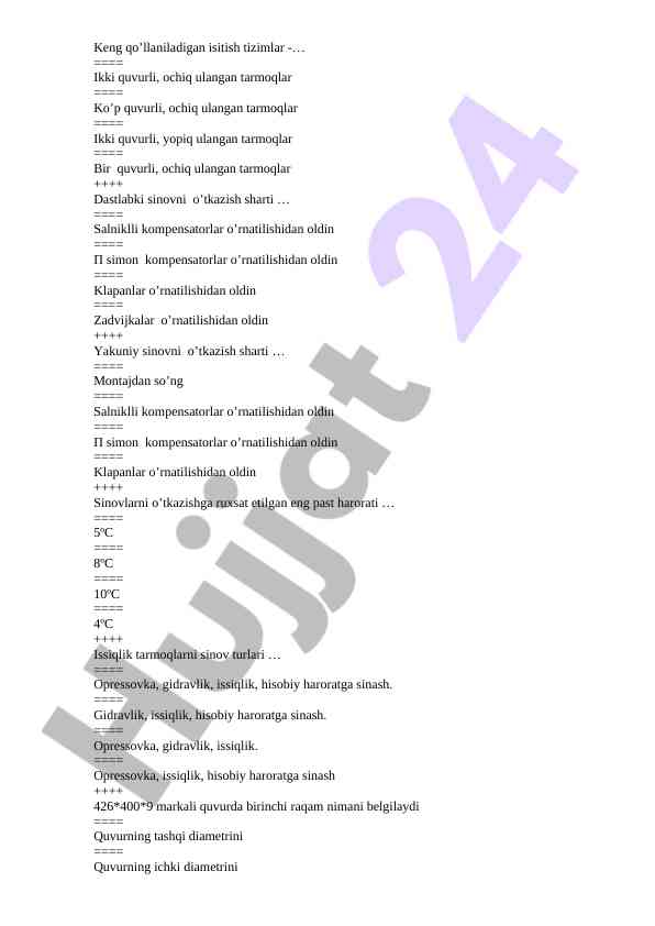 Isitish tizimlari asoslari va test jarayonlari