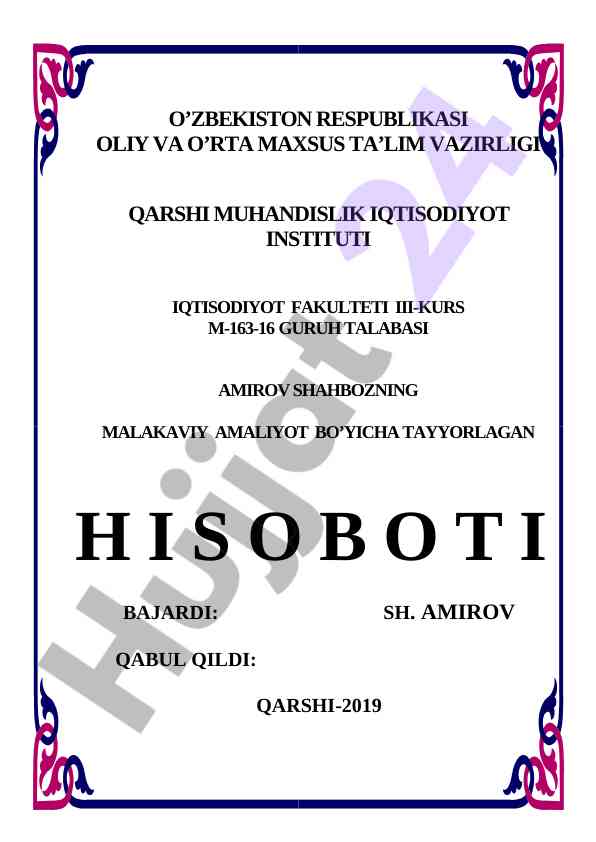 Amaliyot hisoboti iqtisodiyot fakul'teti