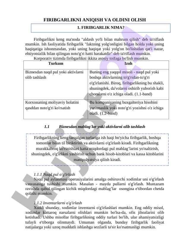 Firibgarlikni aniqlash va oldini olish usullari