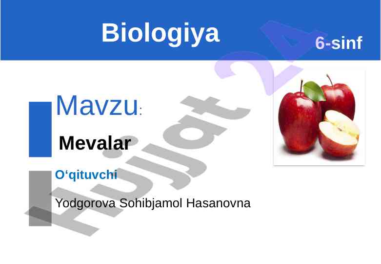 Biologiya mavzu: mevalar haqida ma'lumotlar