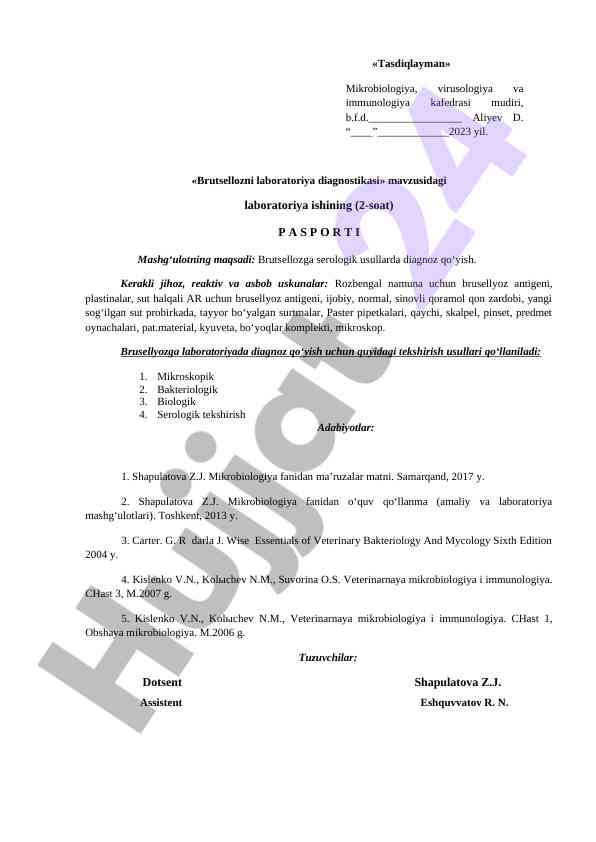 Brutsellozni laboratoriya diagnostikasi pasporti