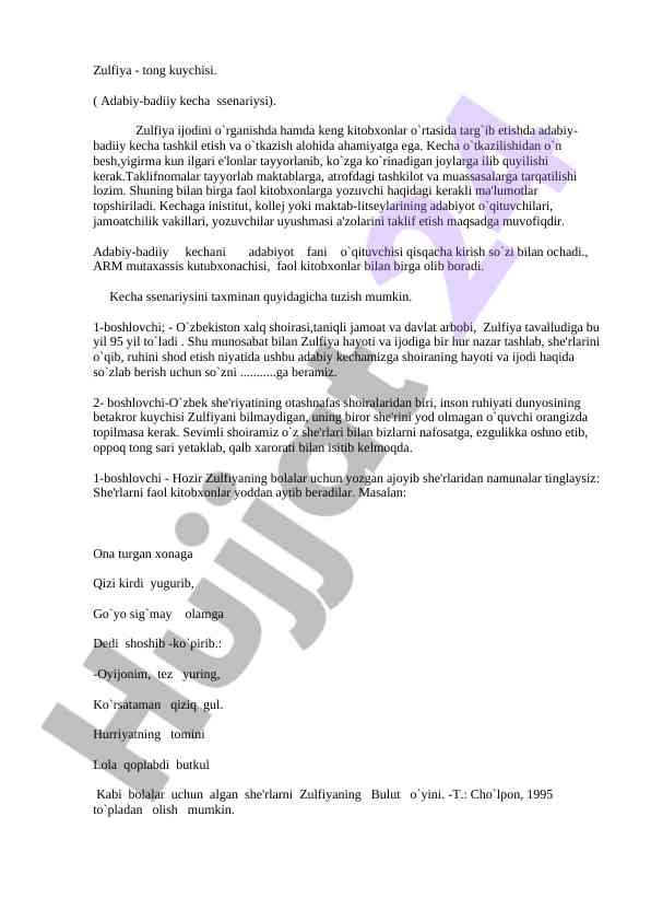 Zulfiya ijodi va adabiy-badiiy kecha sensariyi