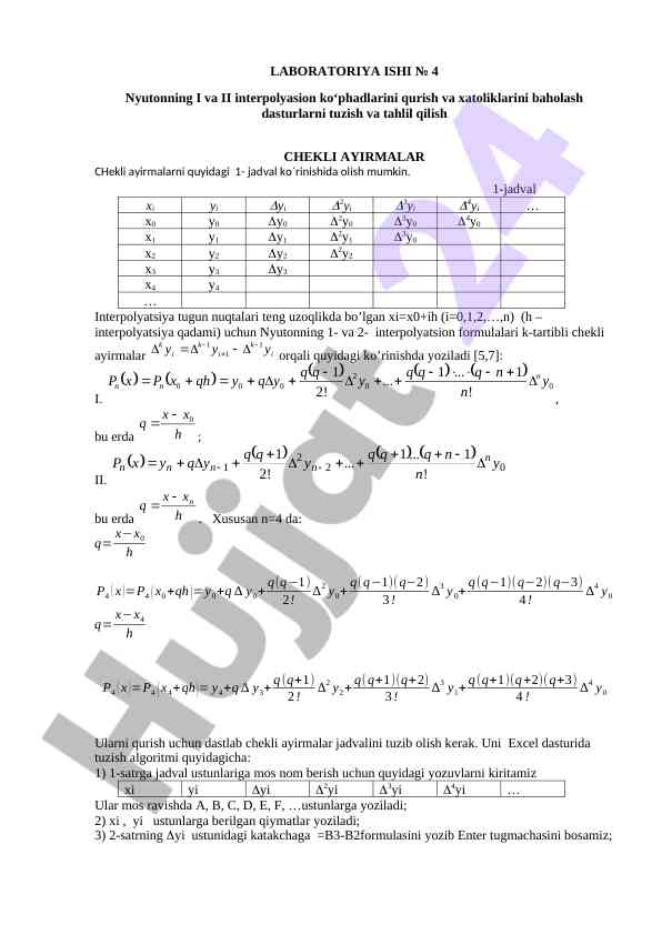 Nyuton interpolyasiya va xatoliklarni baholash