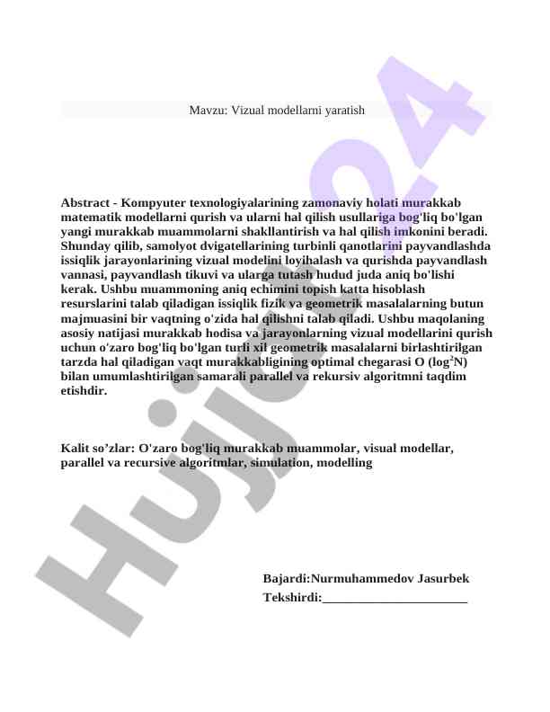 Vizual modellarni yaratish va ularning integratsiyasi