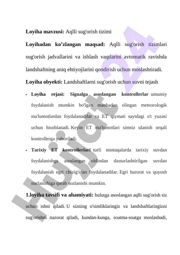 Aqlli Sug'orish Tizimi Loyihasi