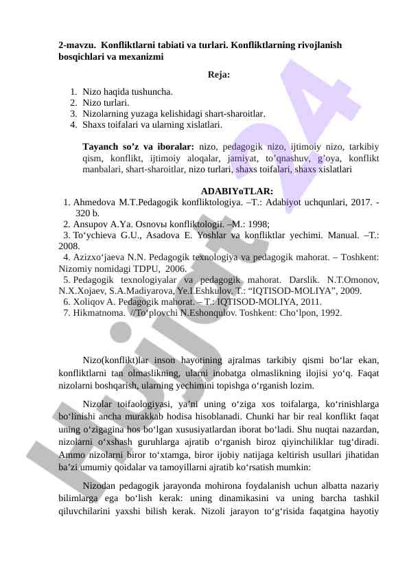 Konfliktlarni tabiati va turlari bilan tanishing
