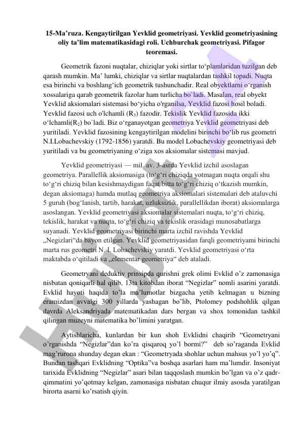 Yevklid geometriyasi kengaytirilgan modeli haqida