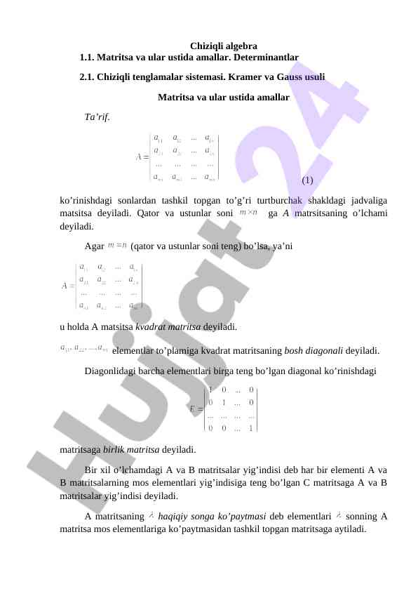 Chiziqli algebra matritsa amallari va tenglamalar