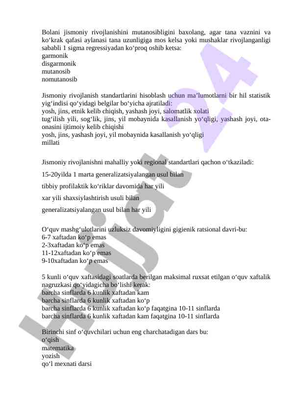 Jismoniy rivojlanishni baholash usullari