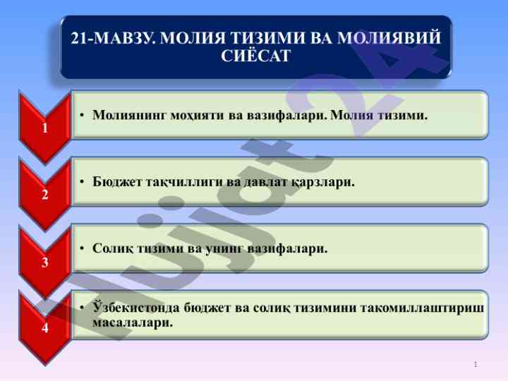 Молиянинг моҳияти ва тизими тўғрисида маърузалар