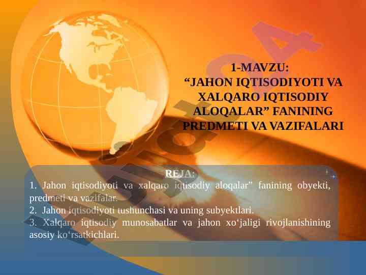Jahon iqtisodiyoti va xalqaro iqtisodiy aloqalar tahlili