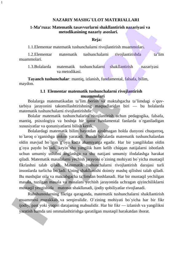 Matematik tasavvurlarni shakllantirish nazariyasi