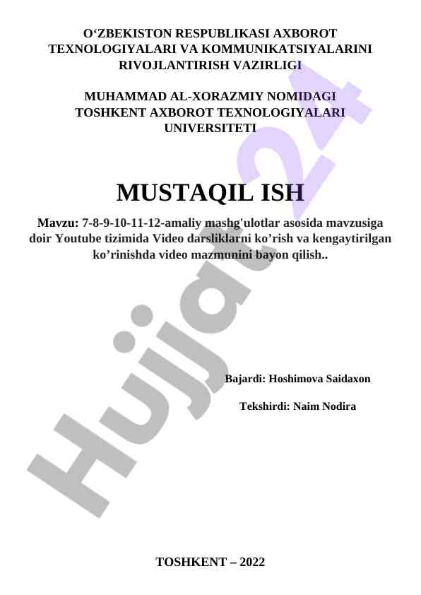 Amaliy mashgulotlar asosida video darsliklar