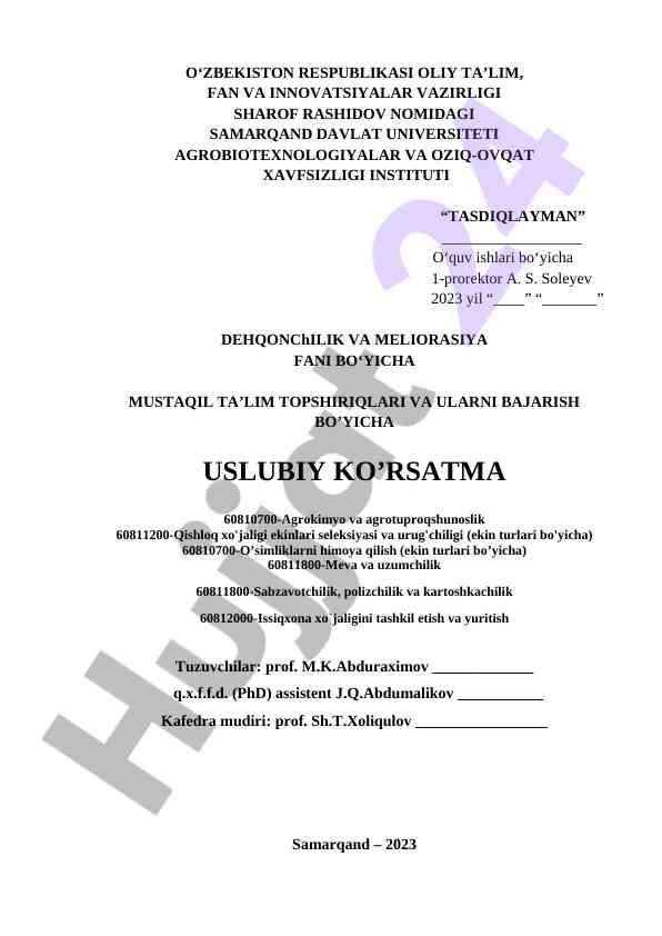 Mustaqil ta’lim topshiriqlari bo’yicha usuliy ko’rsatma