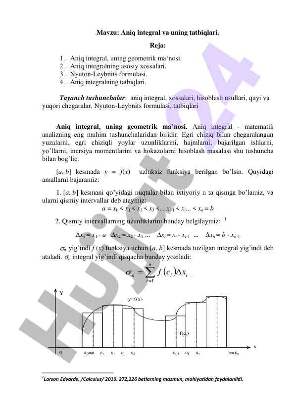 Aniq integral va uning tatbiqlari bilan tanishing