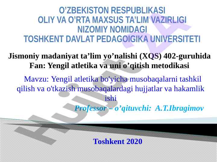 Yengil atletika musobaqalarini tashkil qilish metodikasi