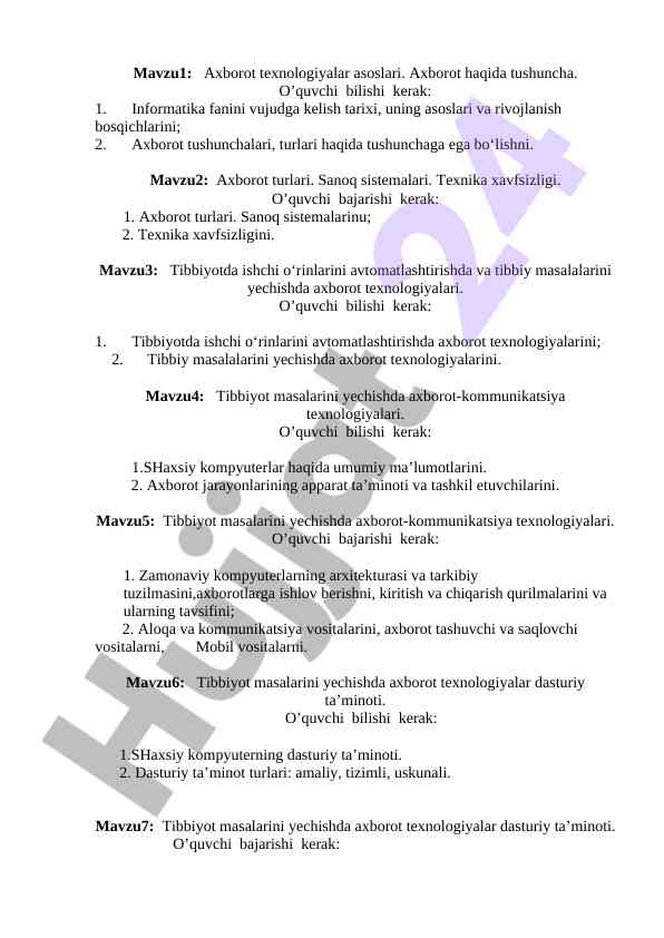 Axborot texnologiyalari asoslari mavzulari bo‘yicha qo‘llanma