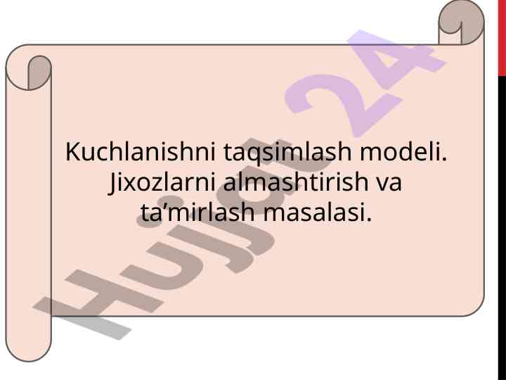 Kuchlanishni taqsimlash modeli va ta'mirlash masalalari