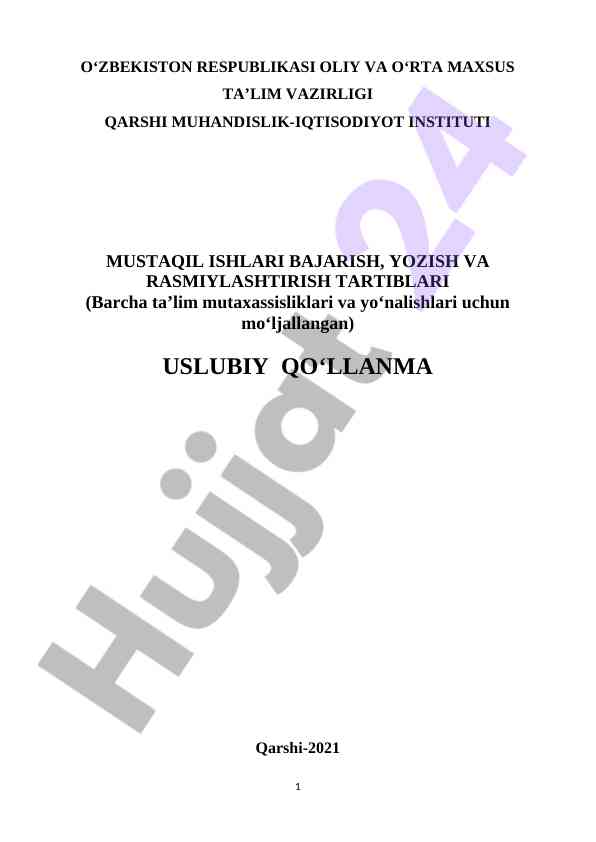Mustaqil ishlar bajarish uslubiy qo‘llanma