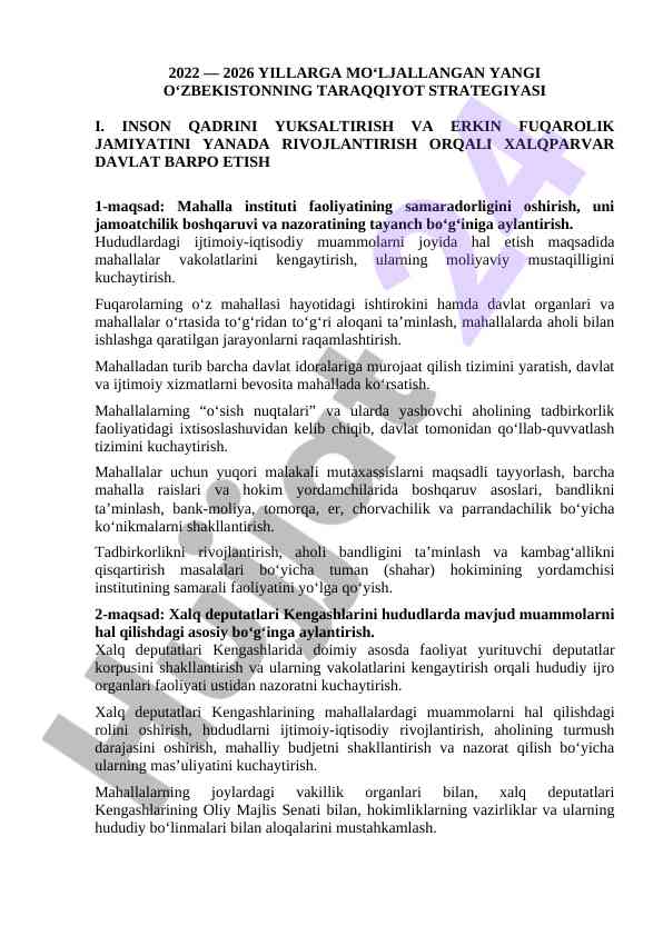 O‘zbekistondagi mahalla institutlari faoliyati