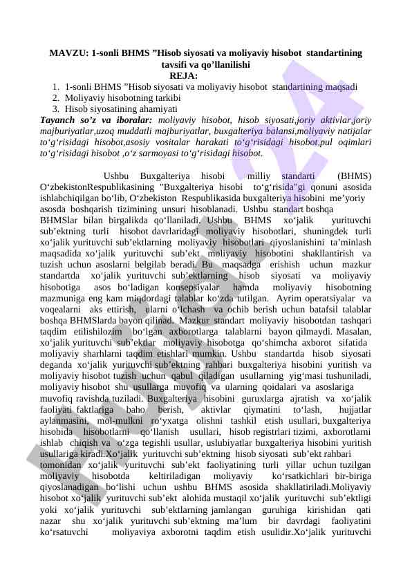 Hisob siyosati va moliyaviy hisobot standartlari