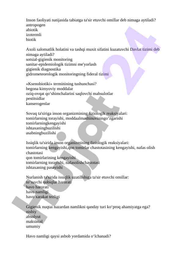 Inson faoliyati va tabiatga ta'sir etuvchi omillar