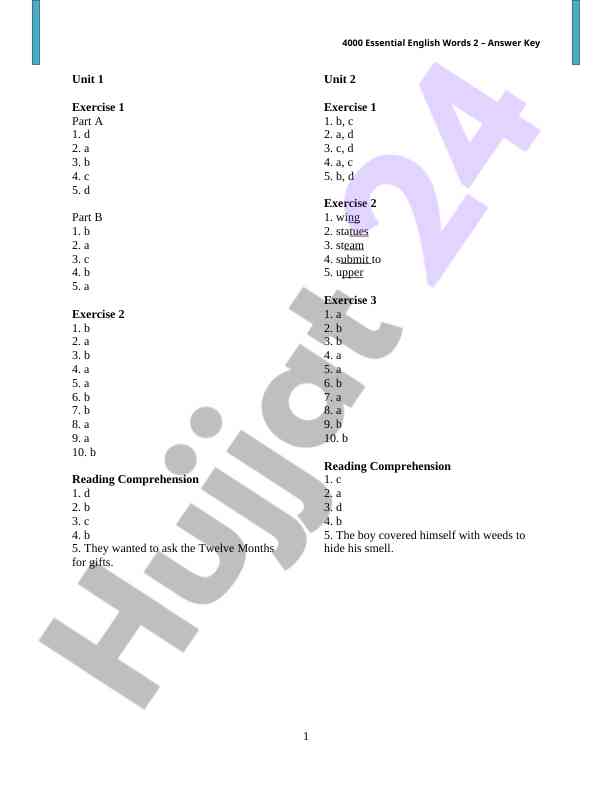 Unit exercises for reading comprehension practice