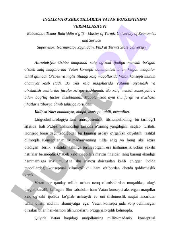 Vatan konseptining maqollarda tahlili