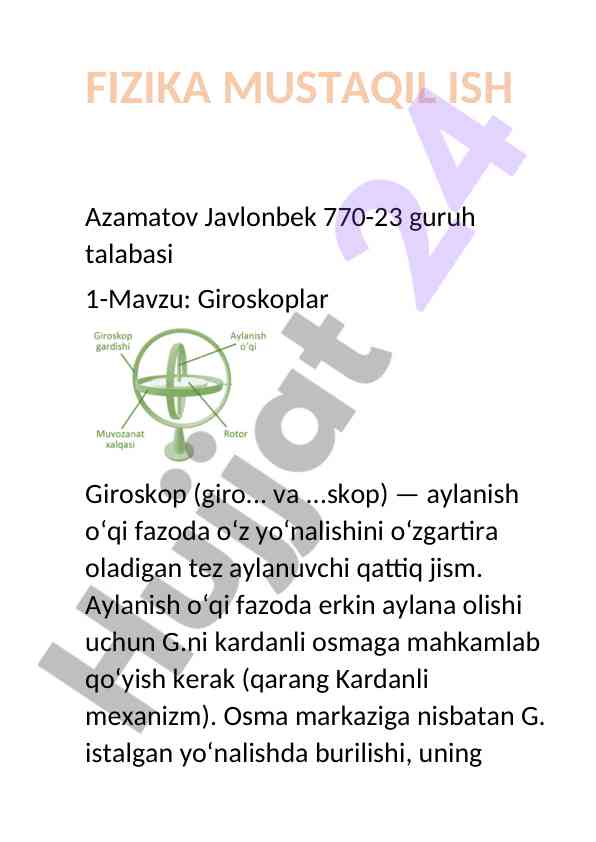 Giroskoplar va ularning foydalanish asoslari