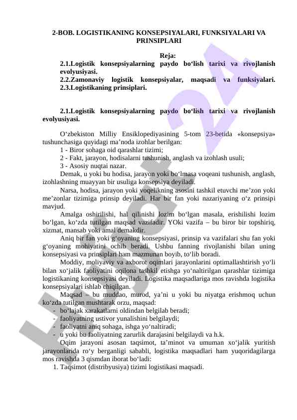 Logistikaning konsepsiyalari va prinsiplari