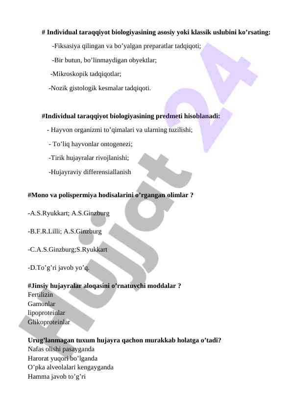 Biologiya o'quv kursi: individual taraqqiyot mavzusi